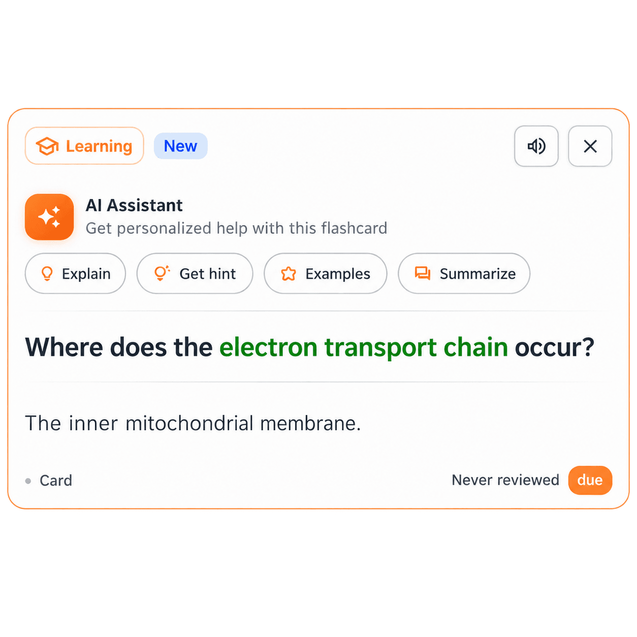 The AI assistant open on a card, offering a hint