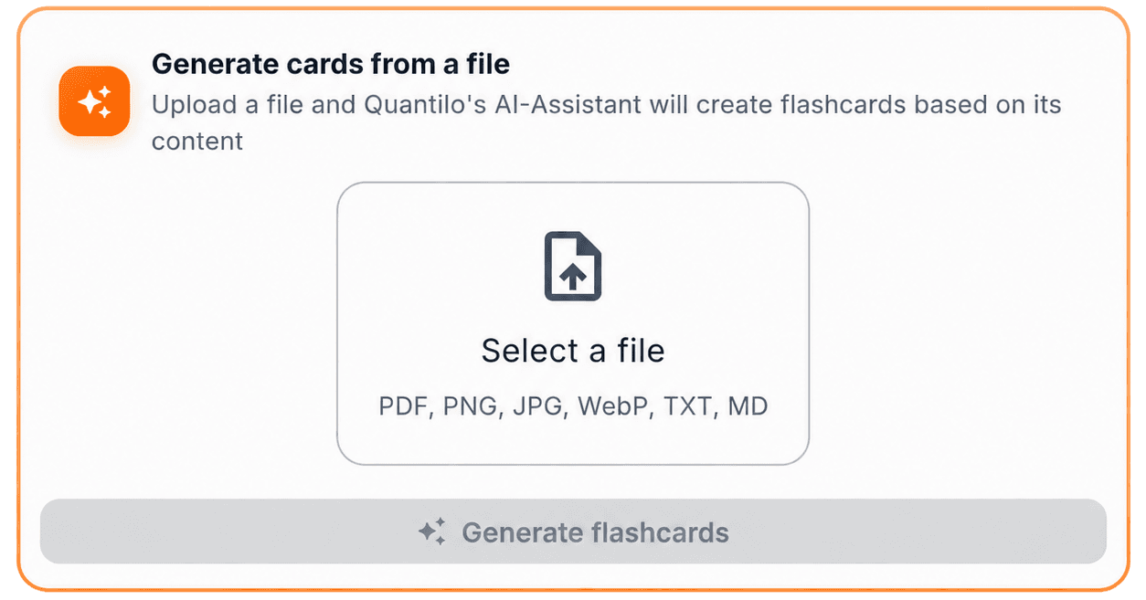 Quantilo AI assistant showcasing flashcard generation and answer explanation capabilities