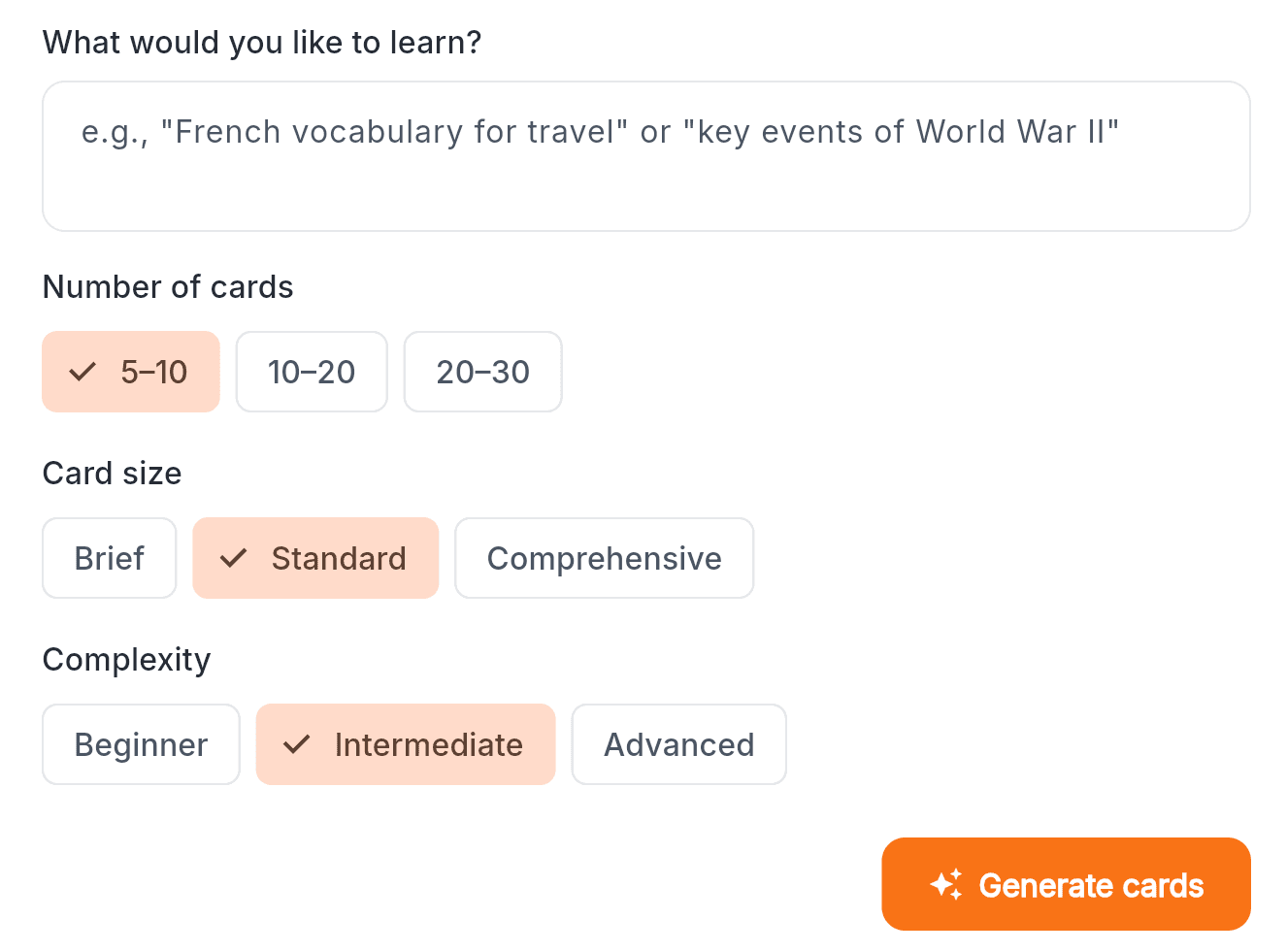 Quantilo AI assistant showcasing flashcard generation and answer explanation capabilities