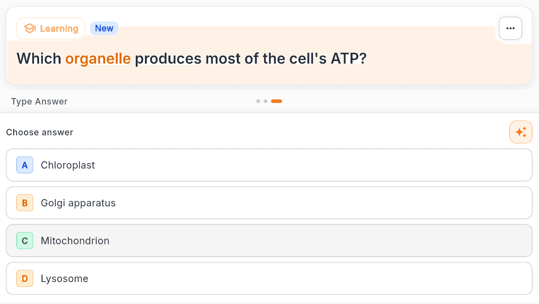 A multiple choice card with generated answer options