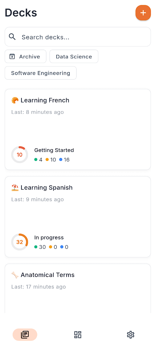 Quantilo decks view on mobile