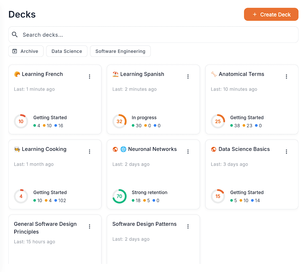 Quantilo decks view on desktop